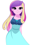 Size: 1036x1462 | Tagged: safe, artist:rosemile mulberry, dean cadance, princess cadance, human, equestria girls, bare shoulders, clothes, cute, cutedance, dress, female, grin, simple background, sleeveless, smiling, solo, white background