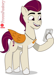 Size: 2136x3000 | Tagged: safe, artist:frownfactory, rocky riff, pegasus, pony, g5, my little pony: tell your tale, cellphone, cutie mark, male, phone, simple background, smartphone, smiling, solo, stallion, transparent background, vector, wings