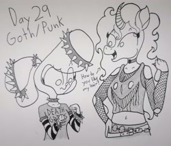 Size: 3257x2776 | Tagged: safe, artist:spoopygirl, oleander (tfh), pom (tfh), anthro, them's fightin' herds, community related, female, goth, high res, lineart, punk, traditional art