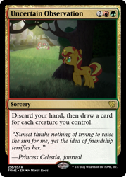 Size: 375x523 | Tagged: safe, artist:minty root, edit, moondancer, sunset shimmer, pony, unicorn, the fall of sunset shimmer: animated film, g4, ccg, magic the gathering, self paradox, self ponidox, trading card, trading card edit
