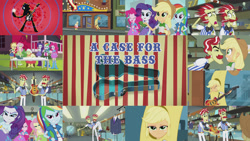 Size: 1280x722 | Tagged: safe, edit, edited screencap, editor:quoterific, screencap, applejack, flam, flim, fluttershy, granny smith, pinkie pie, rainbow dash, rarity, human, a case for the bass, equestria girls, g4, angry, banana, banana costume, clothes, costume, cracking knuckles, food, food costume, ponied up