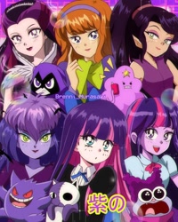 Size: 1024x1280 | Tagged: safe, artist:brennimurasaki, twilight sparkle, alicorn, angel, fairy, gengar, human, undead, zombie, equestria girls, g4, adventure time, anarchy stocking, anime, anime style, cellphone, chowder, crossover, daphne blake, dc comics, disney, disney fairies, ever after high, honekoneko, lumpy space princess, male, panty and stocking with garterbelt, phone, plushie, pokémon, purple, raven (dc comics), raven queen, scooby-doo and the ghoul school, scooby-doo!, sibella, teen titans go, twilight sparkle (alicorn), vidia