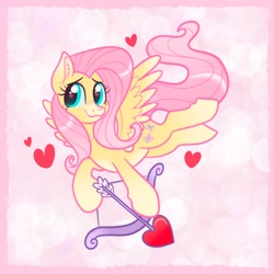 Size: 2048x2048 | Tagged: safe, artist:art_alanis, fluttershy, pegasus, pony, g4, arrow, bow (weapon), cupid, cute, flying, heart, heart arrow, high res, shyabetes, spread wings, wings