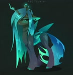 Size: 2221x2299 | Tagged: safe, artist:red_tsukini, queen chrysalis, changeling, changeling queen, eye clipping through hair, lidded eyes, solo