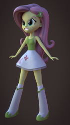Size: 1080x1920 | Tagged: safe, artist:palmman529, fluttershy, human, equestria girls, g4, 3d, bare shoulders, boots, clothes, cruel, elements of disharmony, evil, evil counterpart, evil smile, female, grin, high heel boots, palette swap, recolor, shirt, shoes, skirt, sleeveless, smiling, socks, solo