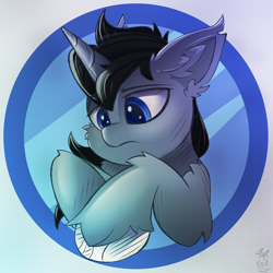 Size: 2500x2500 | Tagged: safe, artist:starcasteclipse, oc, oc only, oc:onyx deadshot, pony, unicorn, big ears, ear fluff, high res, hooves to the chest, horn, male, raised hoof, sketch, solo, stallion, unicorn oc