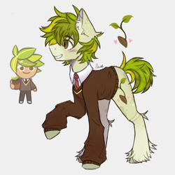 Size: 4096x4096 | Tagged: safe, artist:sandbarx3, earth pony, pony, clothes, cookie run, game, herb cookie, herbs, male, necktie, ponified, simple background, stallion, sweater, white background