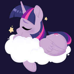 Size: 4000x4000 | Tagged: safe, artist:slushpony, twilight sparkle, alicorn, pony, g4, blue background, cloud, lineless, on a cloud, simple background, sleeping, sleeping on a cloud, solo, twilight sparkle (alicorn)