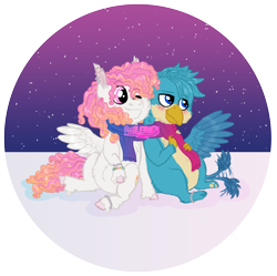 Size: 4540x4514 | Tagged: safe, artist:queenderpyturtle, gallus, oc, pegasus, pony, g4, absurd resolution, clothes, female, mare, pegasus oc, scarf, shared clothing, shared scarf