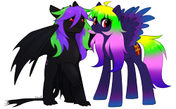 Size: 4008x2480 | Tagged: safe, artist:avrameow, artist:sinrinf, oc, oc:avra, oc:flysoul dragon, dracony, dragon, hybrid, pegasus, pony, 2023 community collab, derpibooru community collaboration, collaboration, colored wings, duo, gradient hooves, gradient mane, gradient wings, looking at you, pegasus oc, simple background, smiling, spread wings, transparent background, wings