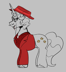 Size: 449x491 | Tagged: safe, artist:dsstoner, fancypants, pony, unicorn, g4, aggie.io, blood, clothes, hat, lindemann, looking back, male, monocle, reference, simple background, smiling, stallion, suit