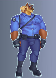 Size: 2500x3500 | Tagged: safe, artist:nauth, oc, oc:stub steely, horse, anthro, clothes, commission, high res, male, muscles, muscular male, police officer, solo, sunglasses, uniform