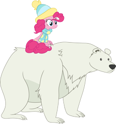 Size: 3000x3210 | Tagged: safe, artist:cloudy glow, pinkie pie, bear, earth pony, polar bear, pony, g4, my little pony best gift ever, .ai available, female, high res, mare, ponies riding bears, riding, simple background, solo, transparent background, vector