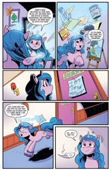 Size: 1080x1660 | Tagged: safe, artist:andypriceart, idw, izzy moonbow, pony, unicorn, g5, spoiler:comic, spoiler:g5comic, bracelet, brush, bucket, clay, colored pencils, comic, crafting supplies, excited, eyes closed, female, flightless, friendship bracelet, frown, glitter, grin, hairbrush, implied pipp petals, implied sunny starscout, implied zipp storm, jewelry, magic, mare, note, open mouth, open smile, painting, realization, running, sad, smiley face, smiling, telekinesis, unshorn fetlocks, yarn