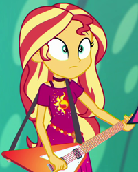 Size: 480x598 | Tagged: safe, screencap, sunset shimmer, human, equestria girls, equestria girls specials, g4, my little pony equestria girls: better together, my little pony equestria girls: spring breakdown, cropped, guitar, musical instrument, solo