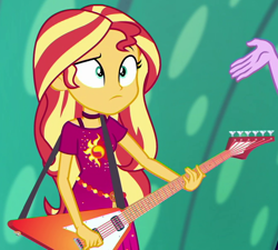 Size: 666x599 | Tagged: safe, screencap, sci-twi, sunset shimmer, twilight sparkle, human, equestria girls, equestria girls series, g4, spring breakdown, spoiler:eqg series (season 2), cropped, guitar, musical instrument