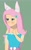 Size: 1264x2048 | Tagged: safe, artist:doggorob, fluttershy, human, rabbit, equestria girls, g4, animal, bunnified, bunny ears, bunnyshy, female, green background, simple background, solo, species swap