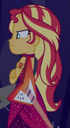Size: 539x978 | Tagged: safe, screencap, sunset shimmer, human, equestria girls, equestria girls series, g4, spring breakdown, spoiler:eqg series (season 2), angry, cropped, cruise outfit, guitar, musical instrument, solo