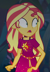 Size: 626x900 | Tagged: safe, screencap, sunset shimmer, human, equestria girls, equestria girls specials, g4, my little pony equestria girls: better together, my little pony equestria girls: spring breakdown, cropped, cruise outfit, pinpoint eyes, solo