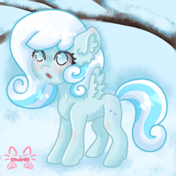Size: 1280x1280 | Tagged: safe, artist:niveria25, oc, oc only, oc:snowdrop, pegasus, pony, female, filly, foal, pegasus oc, snow, solo, tree branch