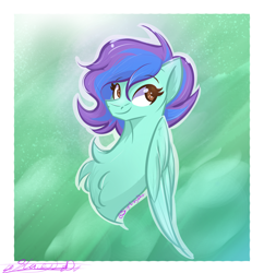 Size: 3700x3828 | Tagged: safe, artist:staceyld636, oc, oc only, oc:blue lemonade, pegasus, pony, chest fluff, commission, eyebrows, eyebrows visible through hair, female, fluffy, folded wings, high res, looking at you, mare, pegasus oc, pony oc, shading, shiny, simple background, smiling, smiling at you, solo, wings