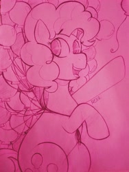 Size: 2719x3608 | Tagged: safe, artist:dsstoner, pinkie pie, earth pony, pony, g4, balloon, female, high res, mare, raised hoof, solo, traditional art