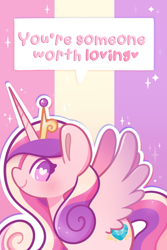 Size: 1200x1800 | Tagged: safe, artist:typhwosion, princess cadance, alicorn, pony, g4, female, heart, heart eyes, mare, positive ponies, redraw, solo, sparkles, text, wingding eyes