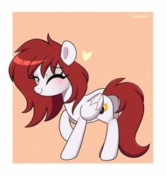 Size: 3100x3300 | Tagged: safe, artist:darkynez, oc, oc only, oc:kira (fl), pegasus, pony, butt, happy, heart, high res, looking at you, one eye closed, plot, smiling, solo, wink, winking at you