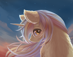 Size: 3200x2500 | Tagged: artist needed, safe, derpibooru exclusive, oc, oc only, oc:flash meteor, pony, unicorn, high res, looking at you, looking back, night, shooting star, stars
