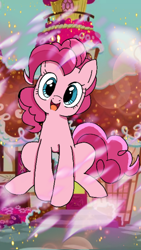 Size: 720x1280 | Tagged: safe, color edit, edit, pinkie pie, earth pony, pony, g4, my little pony: the manga, colored, solo, sugarcube corner, wallpaper
