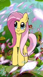Size: 720x1280 | Tagged: safe, color edit, edit, fluttershy, pegasus, pony, g4, my little pony: the manga, colored, fluttershy's cottage, solo, wallpaper