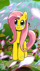 Size: 720x1280 | Tagged: safe, alternate version, color edit, edit, fluttershy, pegasus, pony, g4, my little pony: the manga, colored, fluttershy's cottage, solo, wallpaper