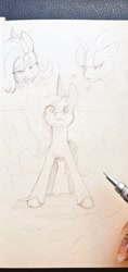 Size: 484x1024 | Tagged: safe, artist:itxi_izalith, misty brightdawn, starlight glimmer, pony, unicorn, g4, g5, monochrome, photo, sketch, traditional art