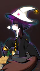 Size: 1080x1920 | Tagged: safe, artist:itxi_izalith, oc, earth pony, pony, clothes, harry potter (series), hat, necktie, solo, wand, witch hat