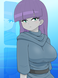 Size: 1668x2224 | Tagged: safe, artist:batipin, maud pie, human, equestria girls, g4, 2d, bangs, big breasts, breasts, busty maud pie, eyeshadow, female, lidded eyes, looking at you, makeup, solo