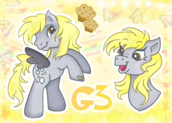 Size: 1136x815 | Tagged: safe, artist:bloommoonbeam, derpy hooves, pegasus, pony, g3, g4, female, food, g4 to g3, generation leap, mare, muffin, smiling, solo