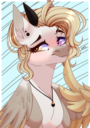Size: 2760x3920 | Tagged: safe, artist:honeybbear, oc, pegasus, pony, bust, female, heterochromia, high res, mare, portrait, solo