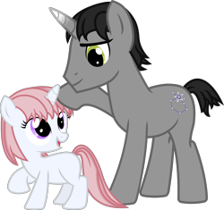 Size: 3261x3067 | Tagged: safe, artist:cranberry-tofu, oc, oc only, oc:auriga magnus, oc:whisper call, pony, unicorn, female, filly, foal, high res, male, simple background, stallion, transparent background