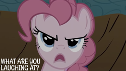 Size: 1280x720 | Tagged: safe, edit, edited screencap, editor:quoterific, screencap, pinkie pie, earth pony, pony, g4, the return of harmony, angry, discorded, female, mare, meanie pie, open mouth, pinkie pie is not amused, solo, unamused