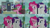 Size: 2000x1125 | Tagged: safe, edit, edited screencap, editor:quoterific, screencap, boulder (g4), maud pie, pinkie pie, rarity, earth pony, pony, unicorn, g4, the gift of the maud pie, blue eyeshadow, eyeshadow, female, frown, glowing, glowing horn, horn, looking at each other, looking at someone, makeup, mare, menu, open mouth, open smile, raised hoof, rock, smiling, trio, trio female