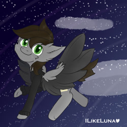 Size: 1024x1024 | Tagged: safe, artist:ilikeluna, oc, oc only, pegasus, pony, art trade, colored wings, flying, solo, two toned wings, wings