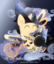 Size: 3014x3590 | Tagged: safe, artist:php178, oc, oc only, oc:breaking point, alicorn, pony, .svg available, :3, ^^, ^w^, acoustic guitar, adorable face, alicorn oc, birthday, birthday gift, bow, cloud, cloudy, coat markings, colored pupils, colored wings, cute, cute face, cute smile, cuteness overload, eyes closed, fallout equestria oc, flying, frog (hoof), gift art, gift wrapped, glowing, gradient background, gradient hair, gradient horn, gradient mane, gradient wings, guitar, guitar pick, happy, happy birthday, hat, high res, holding, hoof hold, hoofy-kicks, hooves up, horn, inkscape, kicking, lens flare, levitation, lightly watermarked, magic, magic aura, male, male alicorn, male alicorn oc, mouth hold, movie accurate, musical instrument, nc-tv signature, night, night sky, ocbetes, one eye closed, party hat, pick, ponified, present, riding, shiny, signature, simple background, sky, solo, special face, spread wings, stallion, stallion oc, style emulation, svg, tail, tattoo, taylor 314ce (guitar), taylor guitar, telekinesis, two toned coat, two toned hair, two toned hooves, two toned mane, two toned tail, two toned wings, underhoof, vector, vivaldi (font), wall of tags, watermark, wings, wink