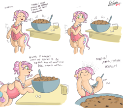 Size: 2000x1759 | Tagged: safe, artist:cdrspark, artist:sirmasterdufel, color edit, edit, editor:cdrspark, part of a set, oc, oc only, oc:claire, earth pony, chubby, colored, comic, cookie dough, food