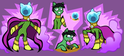 Size: 13657x6228 | Tagged: safe, artist:x-somebodyrandom-x, earth pony, pony, bipedal, bust, cape, clothes, costume, grin, helmet, male, marvel comics, mysterio, ponified, smiling, stallion