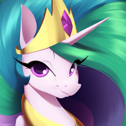 Size: 2902x2902 | Tagged: safe, artist:aquaticvibes, princess celestia, alicorn, pony, g4, beautiful, bust, crown, female, high res, jewelry, lineless, looking at you, mare, portrait, regalia, solo