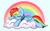 Size: 5440x3368 | Tagged: safe, artist:kittyrosie, rainbow dash, pegasus, pony, g4, absurd resolution, blue background, blushing, cloud, cyan background, eyes closed, female, folded wings, mare, on a cloud, rainbow, simple background, sleeping, sleeping on a cloud, solo, tail, wings