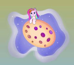 Size: 1750x1550 | Tagged: safe, artist:jasmindreasond, oc, oc only, oc:st. pinkie, pony, unicorn, animated, commission, cookie, cute, female, food, horn, mare, micro, no sound, ocbetes, ponies in food, simple background, smiling, smol, solo, tiny, tiny ponies, unicorn oc, webm, your character here