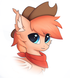 Size: 3140x3471 | Tagged: safe, artist:verlista, oc, oc only, unnamed oc, bat pony, pony, bat pony oc, blue eyes, clothes, cowboy, halfbody, hat, high res, looking at you, male, simple background, solo, stallion, white background