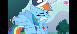Size: 2400x1080 | Tagged: safe, screencap, rainbow dash, pegasus, pony, g4, may the best pet win, american football, coach rainbow dash, coaching cap, context in description, frown, grimace, gritted teeth, rainbow dash day, rainbow dash is best facemaker, rainbow dash is not amused, rainbow dashs coaching whistle, solo, super bowl, teeth, unamused, watermark, whistle, whistle necklace