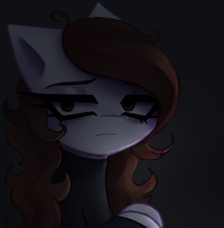 Size: 2520x2556 | Tagged: safe, artist:opal_radiance, oc, oc only, oc:melancholy, pegasus, pony, bust, eyebrows, female, frown, high res, lidded eyes, mare, pegasus oc, solo